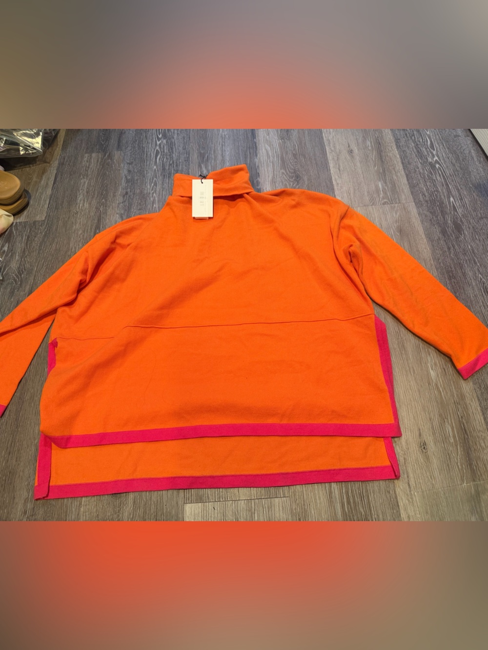 THML Orange Turtleneck Sweater with Pink Trim